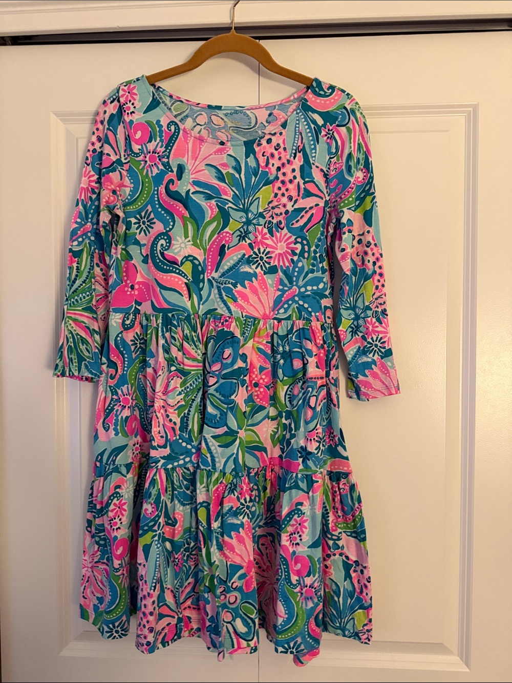 Lilly Pulitzer Floral Tiered Casual Dress - Pink & Teal
